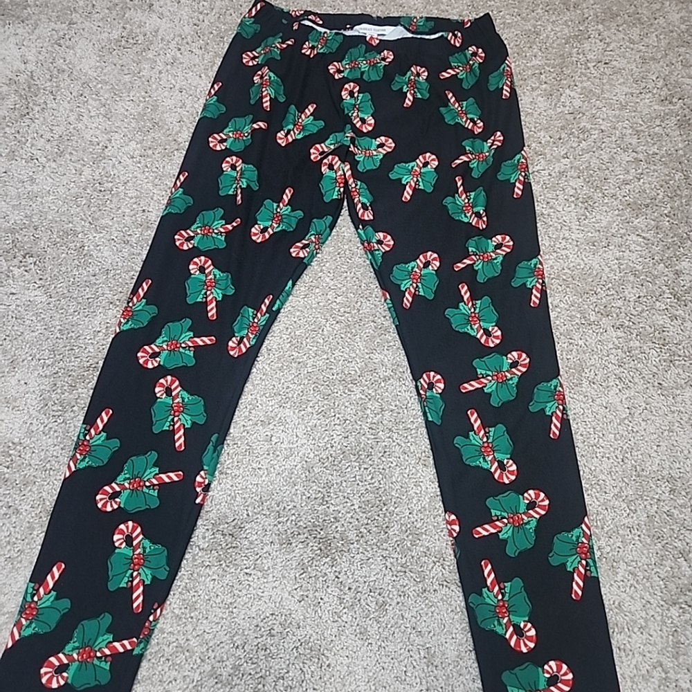 CELWBRATE TOGETHER Candy Cane WOMEN Print Leggings SZ L - Picture 1 of 7